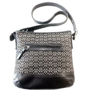 Vtg Coach Jacquard double signature C Crossbody leather strap 11x11  Gray/black